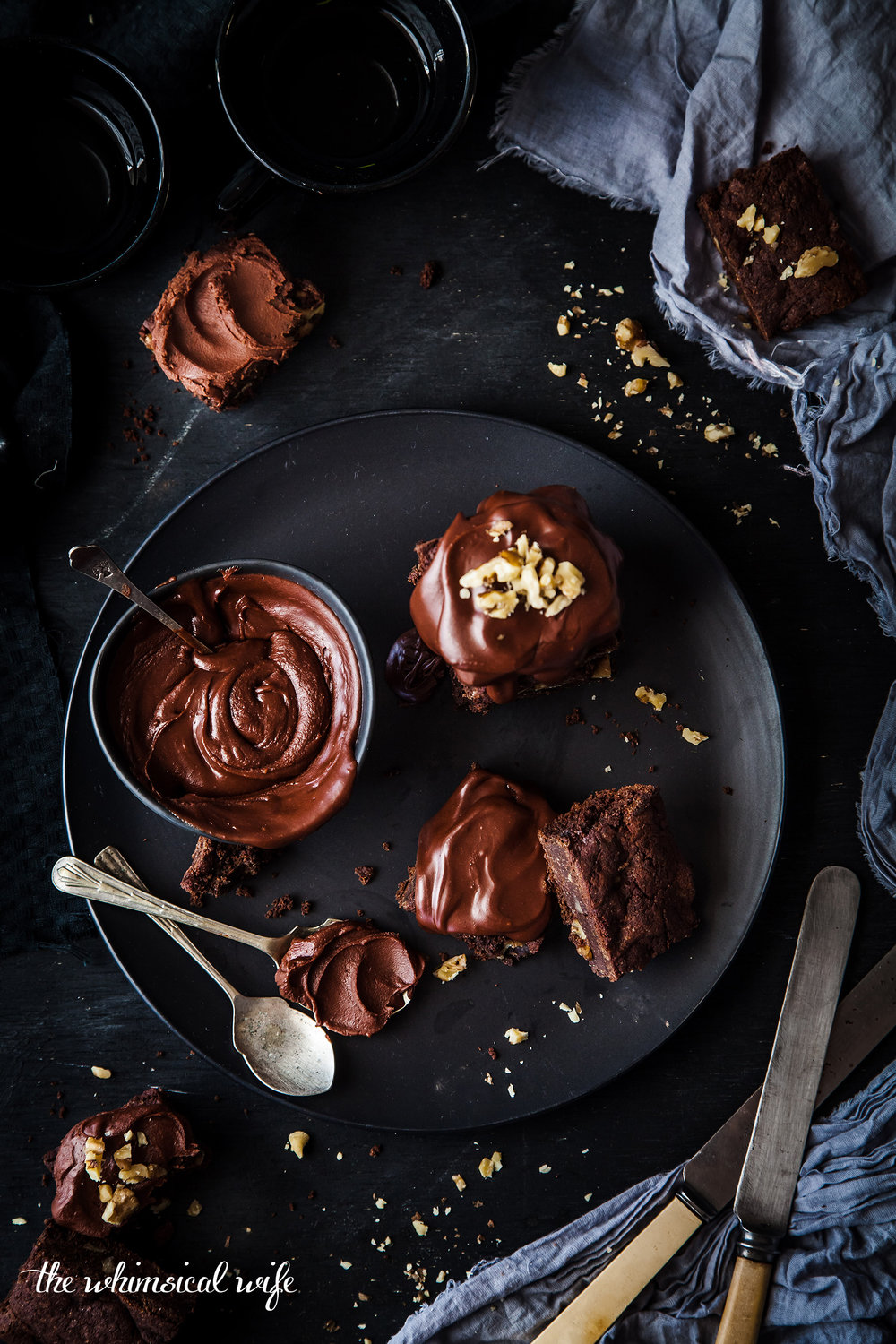 Double Chocolate Walnut Brownies With Fudgy Chocolate Icing {DF, GF & Vegan) | The Whimsical Wife